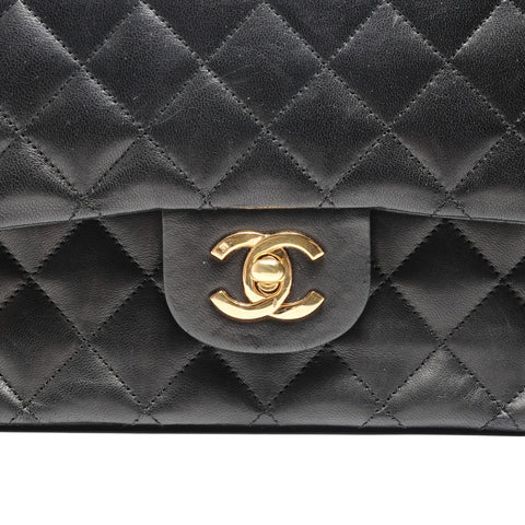 CHANEL 0 Series 1986-1988 Lambskin Mini Matelasse 9.1" Double Flap Shoulder Bag black WS24708