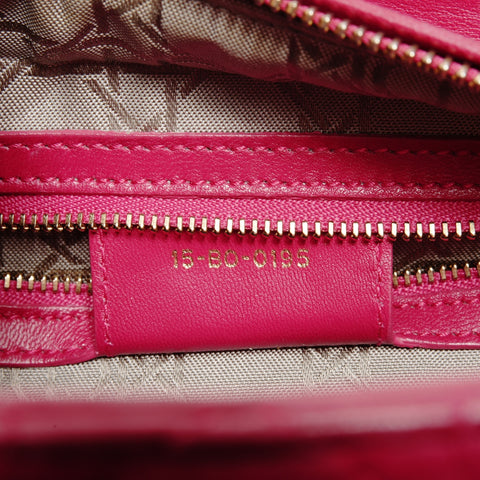 Christian Dior Lambskin Medium Lady Dior Silver Metal 2way Handbag pink WS24716