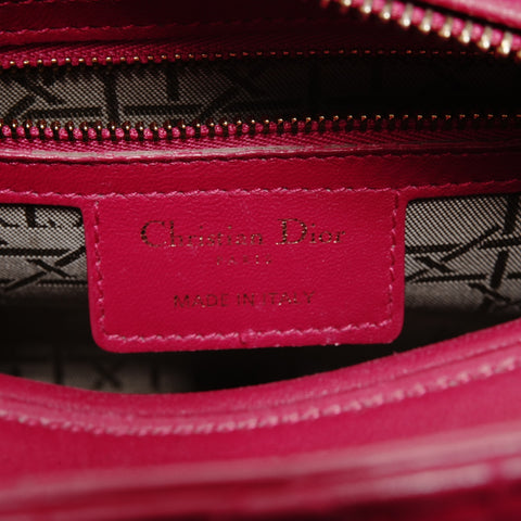 Christian Dior Lambskin Medium Lady Dior Silver Metal 2way Handbag pink WS24716