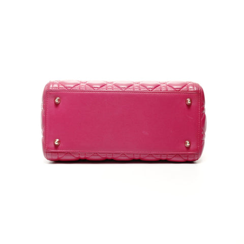 Christian Dior Lambskin Medium Lady Dior Silver Metal 2way Handbag pink WS24716