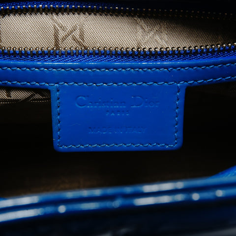 Christian Dior Large Lady Dior Patent Leather 2-Way Bag Handbag blue WS24717