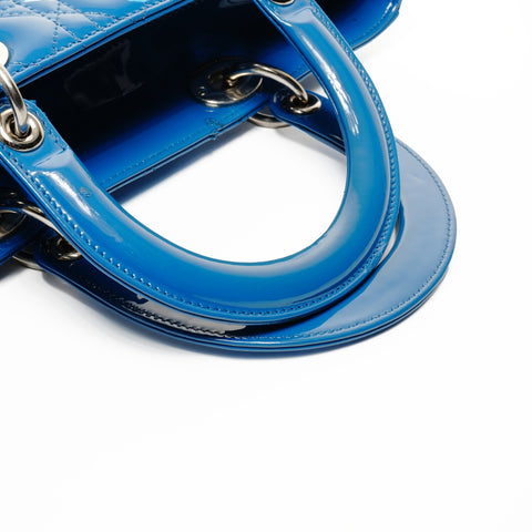 Christian Dior Large Lady Dior Patent Leather 2-Way Bag Handbag blue WS24717
