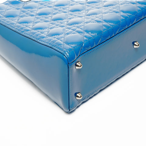 Christian Dior Large Lady Dior Patent Leather 2-Way Bag Handbag blue WS24717