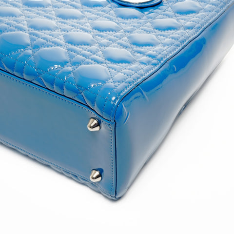 Christian Dior Large Lady Dior Patent Leather 2-Way Bag Handbag blue WS24717