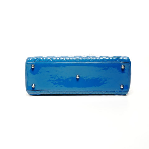 Christian Dior Large Lady Dior Patent Leather 2-Way Bag Handbag blue WS24717