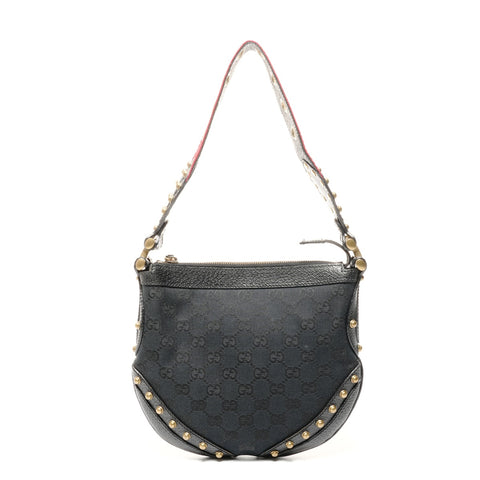 GUCCI GG Canvas Nieten Schultertasche mit einem Gürtel schwarz WS24724