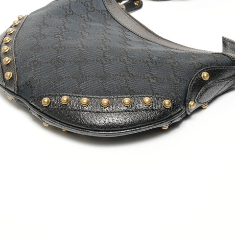 GUCCI GG Canvas Nieten Schultertasche mit einem Gürtel schwarz WS24724