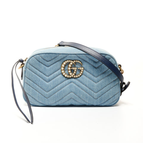 GUCCI GG Marmont denim camera bag Shoulder Bag Navy WS24735