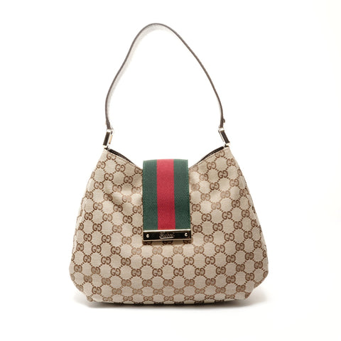 GUCCI GG Canvas Hobo Shelly One Belt Shoulder Bag Brown WS24737
