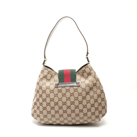 GUCCI GG Canvas Hobo Shelly One Belt Shoulder Bag Brown WS24737