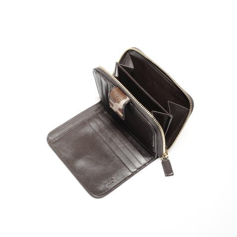 PRADA Harako Leopard Print Round Zip Compact Wallet Bifold Wallet Brown WS24742