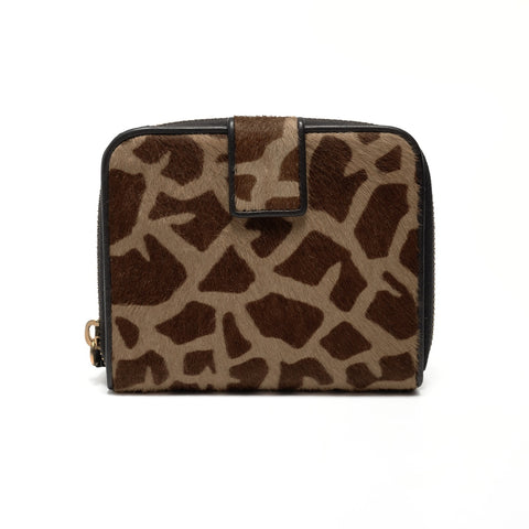 PRADA Harako Leopard Print Round Zip Compact Wallet Bifold Wallet Braun WS24742