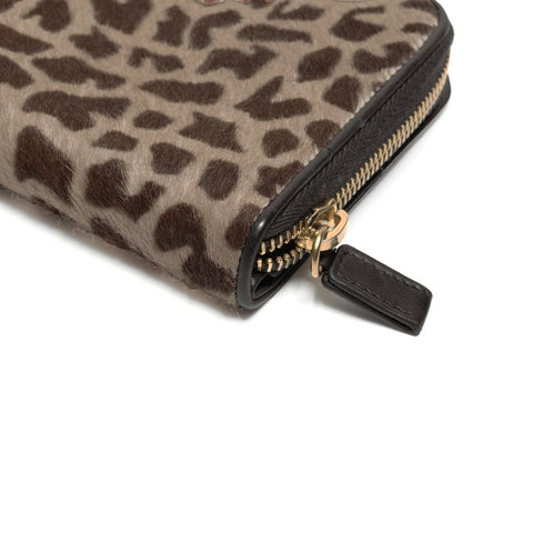 PRADA Harako Leopard Print Round Zip Compact Wallet Bifold Wallet Brown WS24742