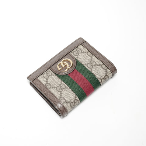 GUCCI Ophidia Compact Wallet PVC GG Supreme Bifold Wallet Brown WS24743