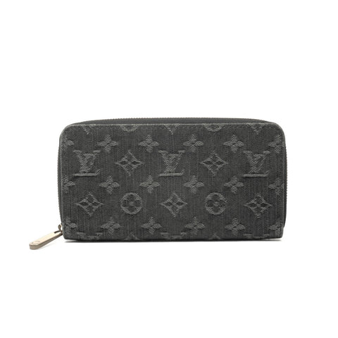 LOUIS VUITTON 2008 Monogram Denim Zippy Wallet Purse black WS24744