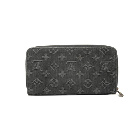 LOUIS VUITTON 2008 Monogram Denim Zippy Wallet Purse black WS24744