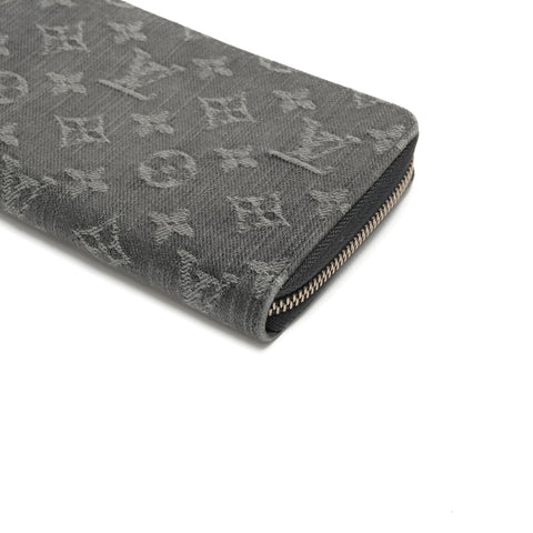LOUIS VUITTON 2008 Monogram Denim Zippy Wallet Purse black WS24744