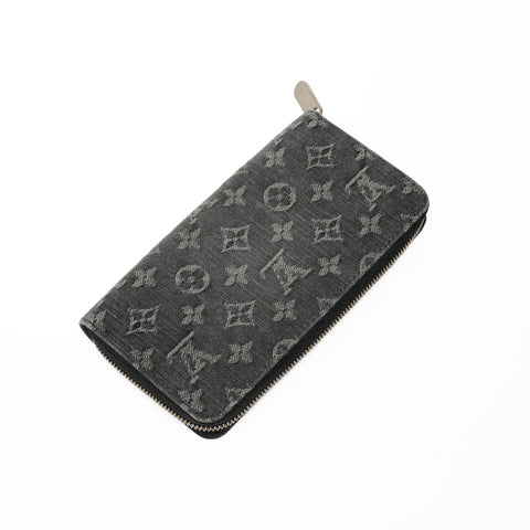 LOUIS VUITTON 2008 Monogram Denim Zippy Wallet Purse black WS24744