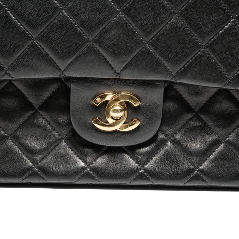 CHANEL No. 2 1991-1994 Lambskin Matelasse 25 Double Flap Shoulder Bag black WS24748