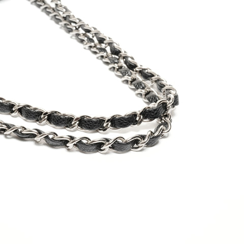 CHANEL No. 6 2000-2002 Caviar Skin Matelasse 25 Double Flap Silver Metal Shoulder Bag black WS24749