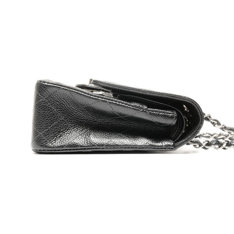 CHANEL No. 6 2000-2002 Caviar Skin Matelasse 25 Double Flap Silver Metal Shoulder Bag black WS24749