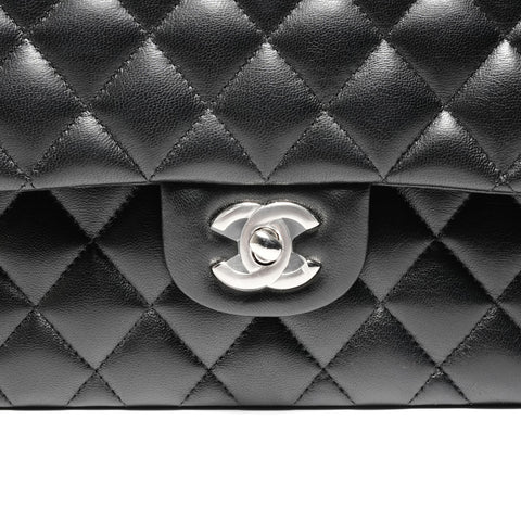 CHANEL 30s 2020-2021 Mini Matelasse 23 Lambskin Double Flap Silver Metal Shoulder Bag black WS24750