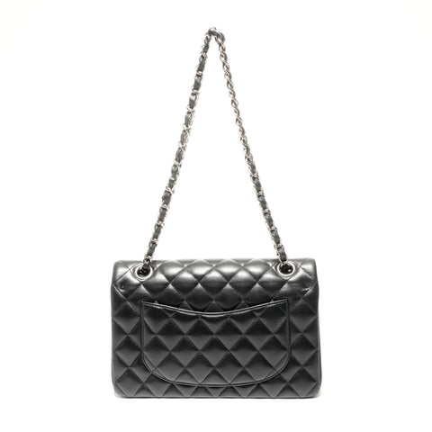 CHANEL 30s 2020-2021 Mini Matelasse 23 Lambskin Double Flap Silver Metal Shoulder Bag black WS24750