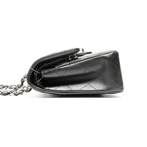 CHANEL 30s 2020-2021 Mini Matelasse 23 Lambskin Double Flap Silver Metal Shoulder Bag black WS24750