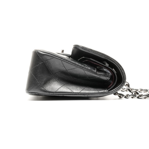 CHANEL 30s 2020-2021 Mini Matelasse 23 Lambskin Double Flap Silver Metal Shoulder Bag black WS24750