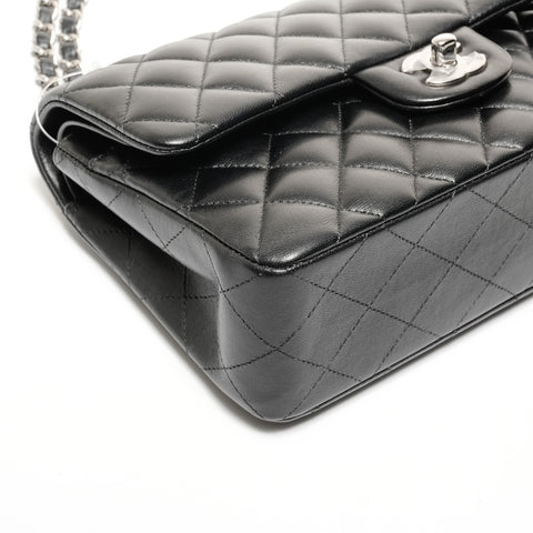 CHANEL 30s 2020-2021 Mini Matelasse 23 Lambskin Double Flap Silver Metal Shoulder Bag black WS24750