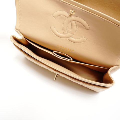 CHANEL No. 8 2003-2004 Lambskin Matelasse 25 Double Flap Shoulder Bag beige WS24751