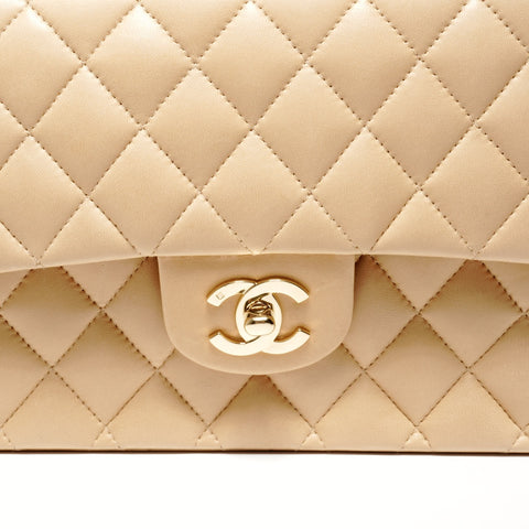 CHANEL No. 8 2003-2004 Lambskin Matelasse 25 Double Flap Shoulder Bag beige WS24751