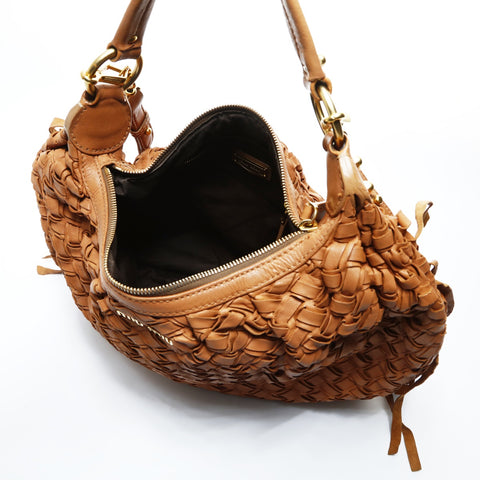 Miu Miu INTRECCIATO 2way Leather Shoulder Bag Brown WS24753