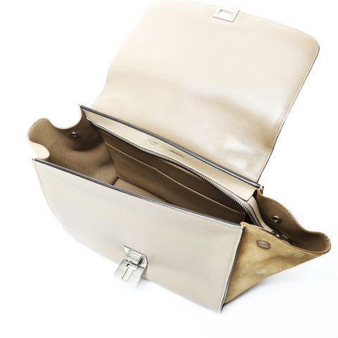CELINE Leather Suede Trapeze 2way Handbag beige WS24759