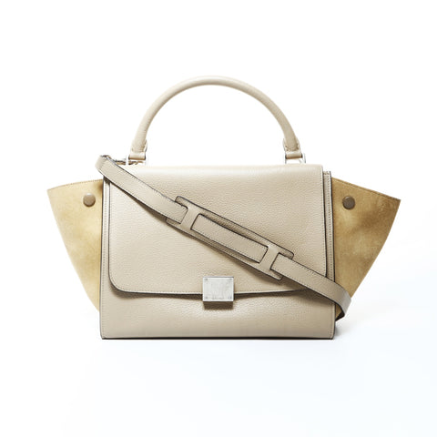 CELINE Leather Suede Trapeze 2way Handbag beige WS24759