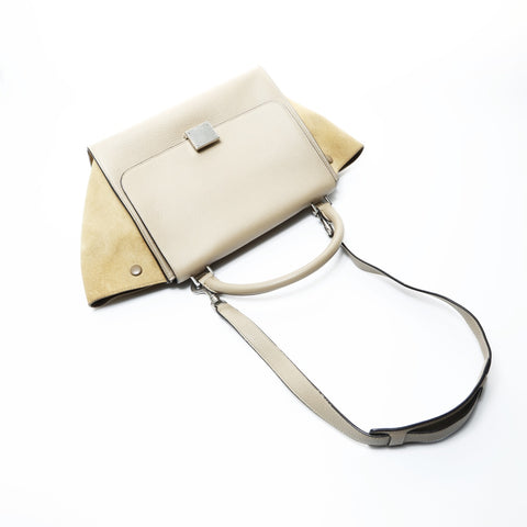 CELINE Leather Suede Trapeze 2way Handbag beige WS24759