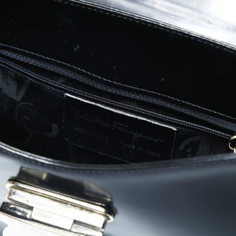 Salvatore Ferragamo 2way Patent Leather Silver Metal Handbag black WS24761