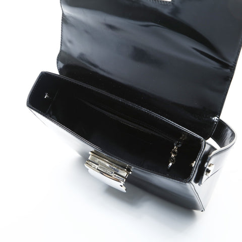 Salvatore Ferragamo 2way Patent Leather Silver Metal Handbag black WS24761