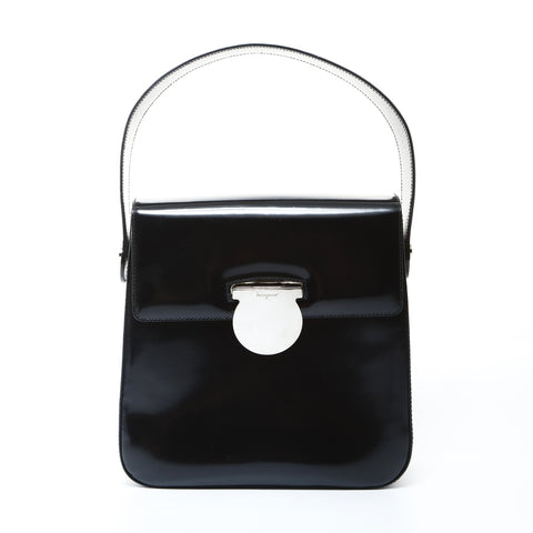 Salvatore Ferragamo 2way Patent Leather Silver Metal Handbag black WS24761