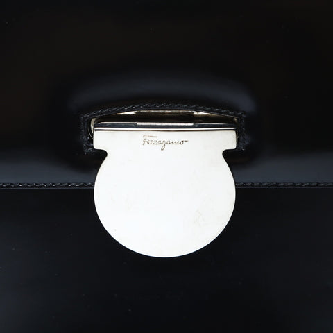 Salvatore Ferragamo 2way Patent Leather Silver Metal Handbag black WS24761