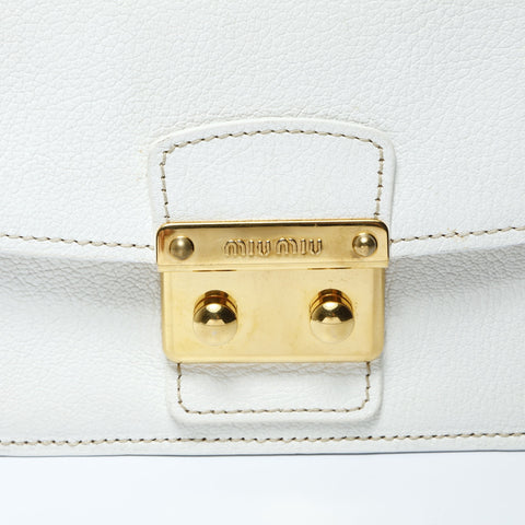 Miu Miu Leather Madras Padlock Shoulder Bag white WS24763