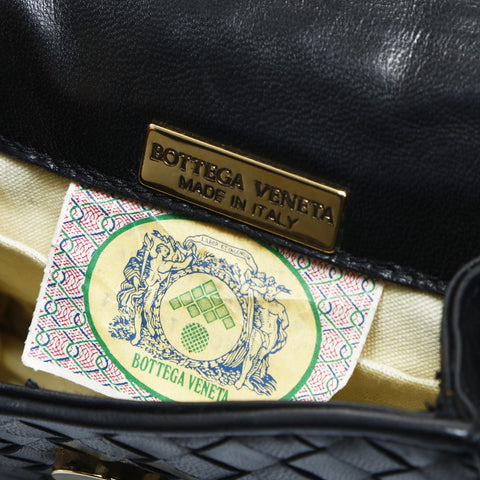 BOTTEGAVENETA Lambskin INTRECCIATO Chain Shoulder Bag black WS24764