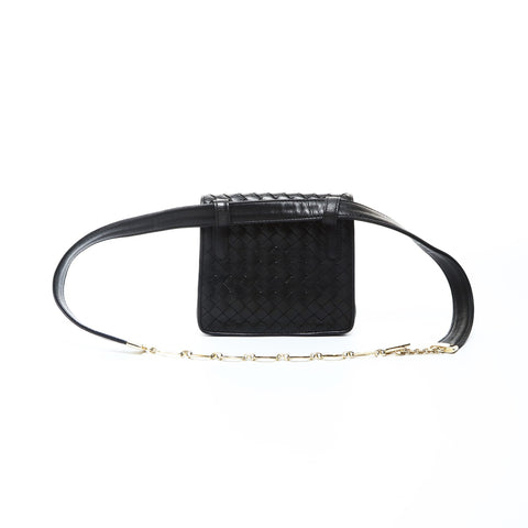 BOTTEGAVENETA Lammleder INTRECCIATO Kettenumhängetasche schwarz WS24764