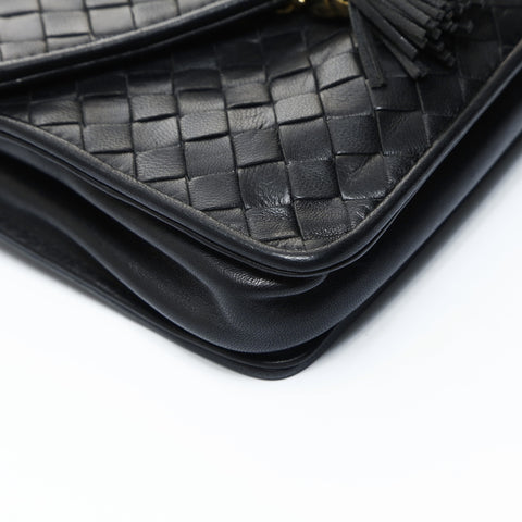 BOTTEGAVENETA Lambskin INTRECCIATO Chain Shoulder Bag black WS24764