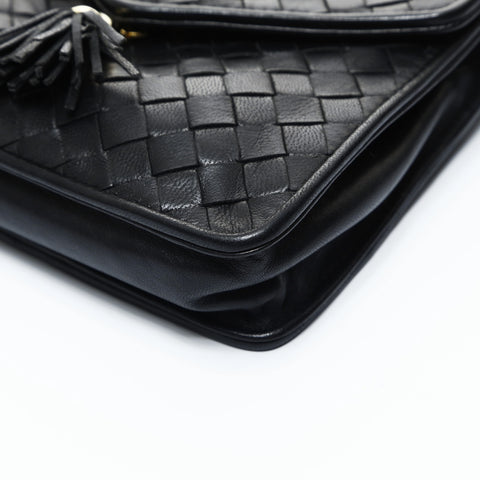 BOTTEGAVENETA Lambskin INTRECCIATO Chain Shoulder Bag black WS24764
