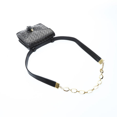 BOTTEGAVENETA Lambskin INTRECCIATO Chain Shoulder Bag black WS24764