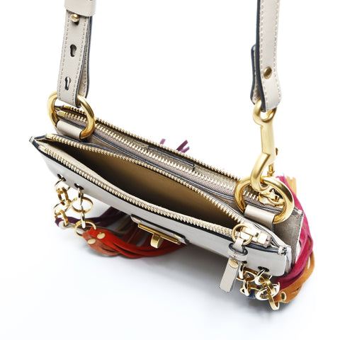 Chloe Jane Fringe Leather Suede Shoulder Bag beige WS24766