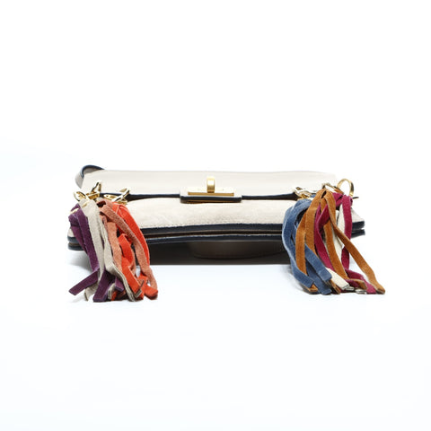 Chloe Jane Fringe Leather Suede Shoulder Bag beige WS24766