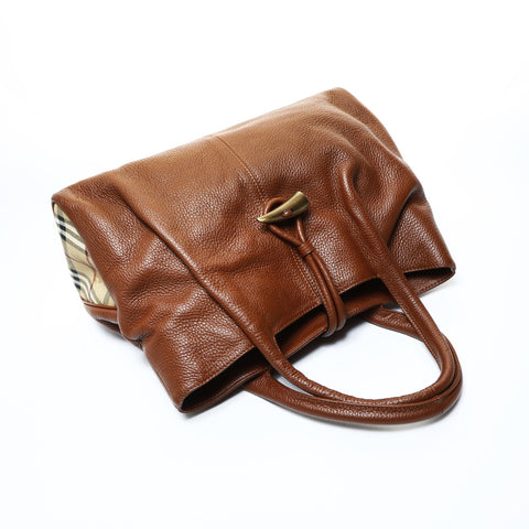 BURBERRY Leather Nova Check Handbag Brown WS24768