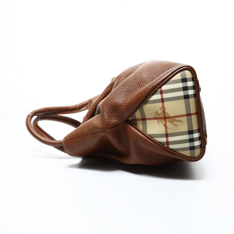 BURBERRY Leather Nova Check Handbag Brown WS24768